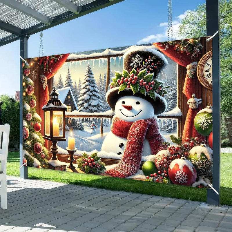 BlissYard Christmas Snowman Banner Backdrop Poster Winter Scene with Snowman Holiday Photo Booth Wall Hanging Decoration 71×43 Inch - Image 2